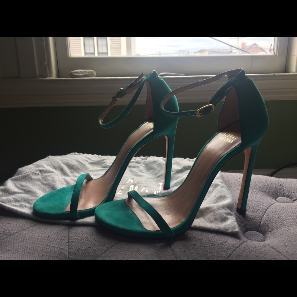 Stuart Weitzman Teal Ankle-Strap Suede Sandals